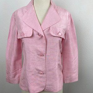 Vintage Womens Pink Raw Silk Blazer Jacket Small Custom Made Large Buttons